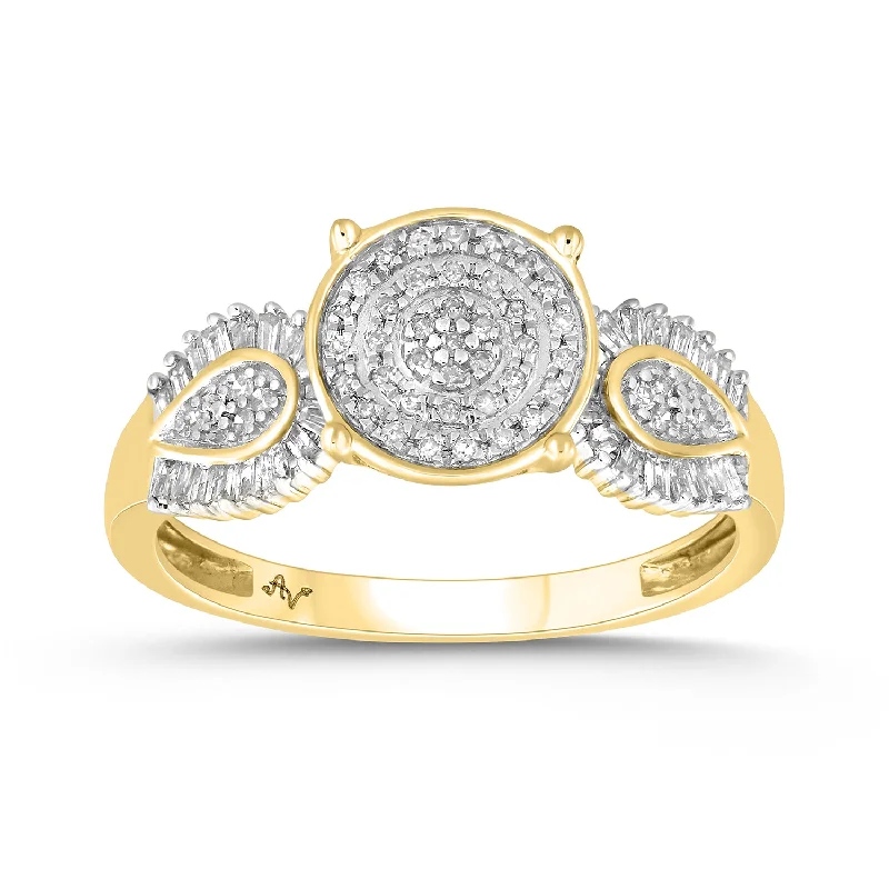 Women’s custom gemstone ring-LADIES RING 0.35CT ROUND/BAGUETTE DIAMOND 10K YELLOW GOLD