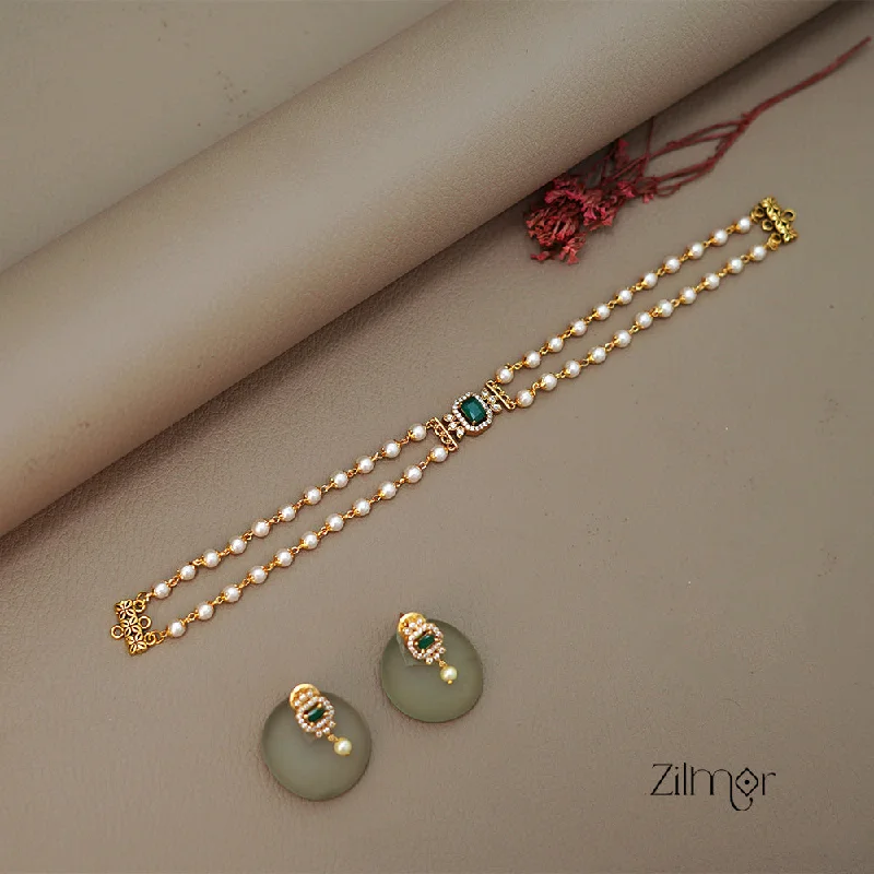 Women’s pearl drop earrings-SN1011468 - AD Stone Pearl Choker Necklace Earrings Set (color option)