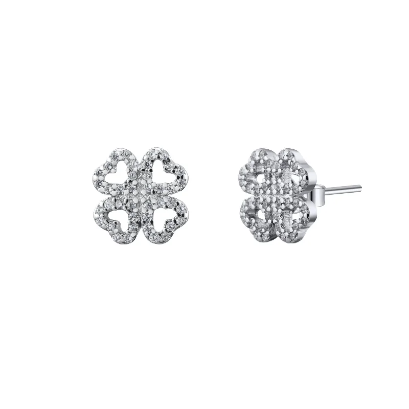 Women’s classic stud earrings-Four Leaf Clover Irish Shamrock Crystal Pave Stud Earrings