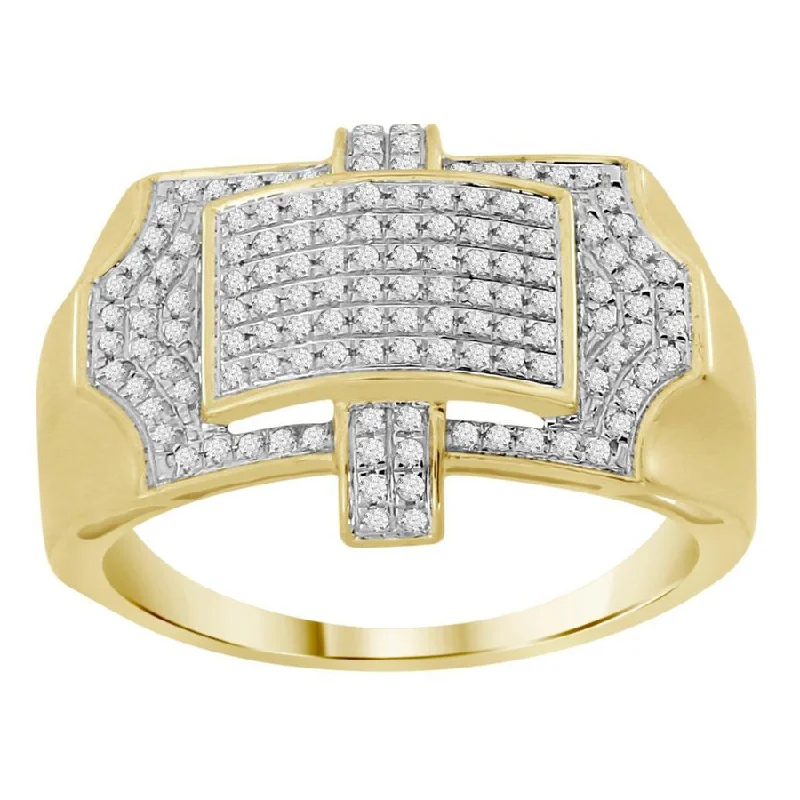 Women’s large statement ring-MEN'S RING 0.40CT ROUND DIAMOND 10K YELLOW GOLD