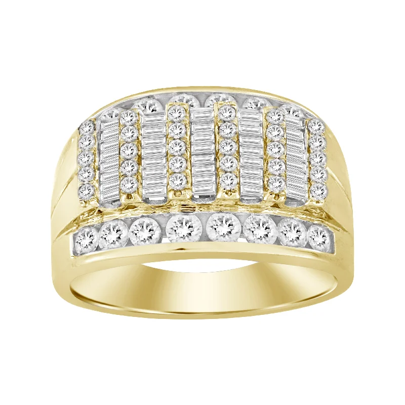 Women’s rare gemstone ring-MEN'S RING 2.00CT BAGUETTE/ROUND DIAMOND 10K YELLOW GOLD