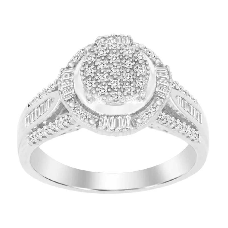 Women’s modern engagement ring-LADIES RING 0.25CT ROUND/BAGUETTE DIAMOND 10K WHITE GOLD