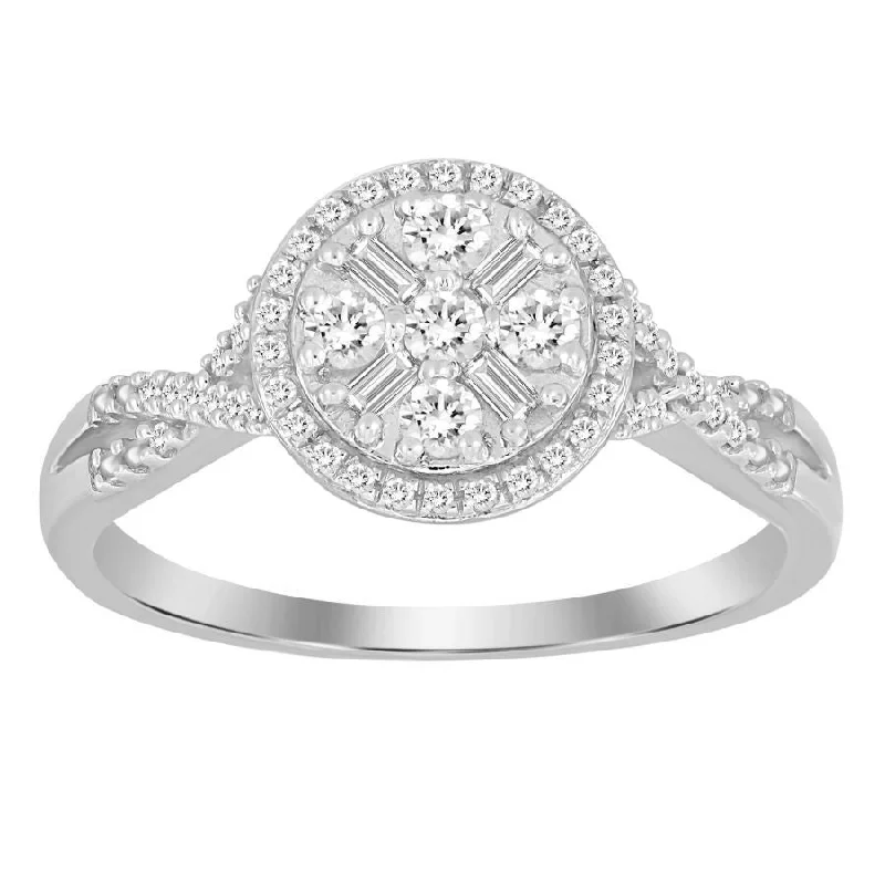 Women’s wedding ring-LADIES RING 0.25CT ROUND/BAGUETTE DIAMOND 10K WHITE GOLD