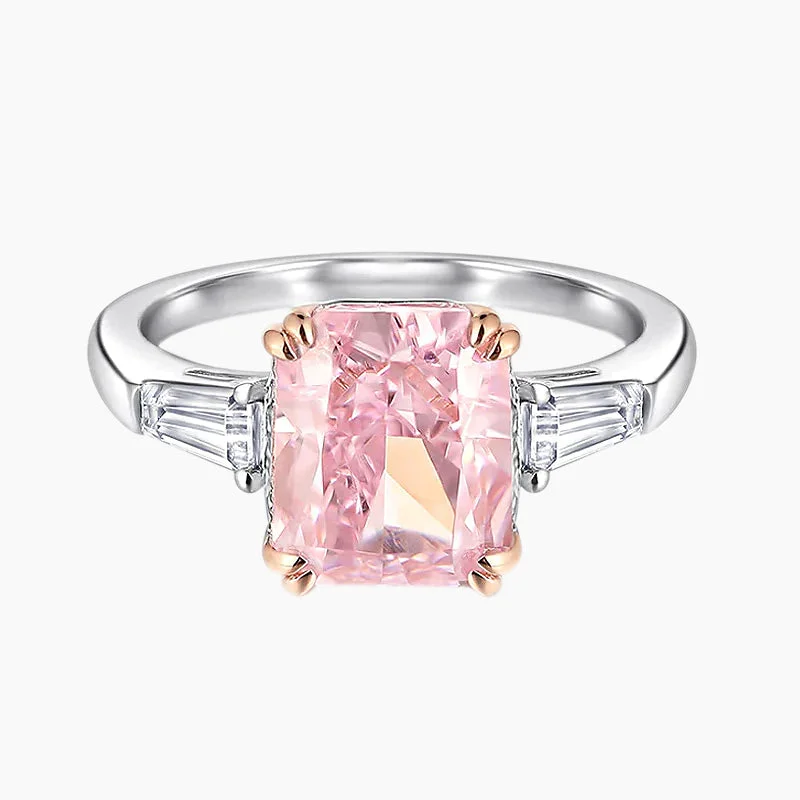 Women’s minimalist engagement ring-Pink Baguette Sterling Silver Ring