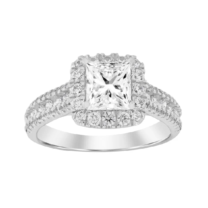 Women’s sparkling gemstone ring-LADIES RING 0.75CT ROUND DIAMOND 14K WHITE GOLD (CENTER STONE 1.00CT PRINCESS DIAMOND)