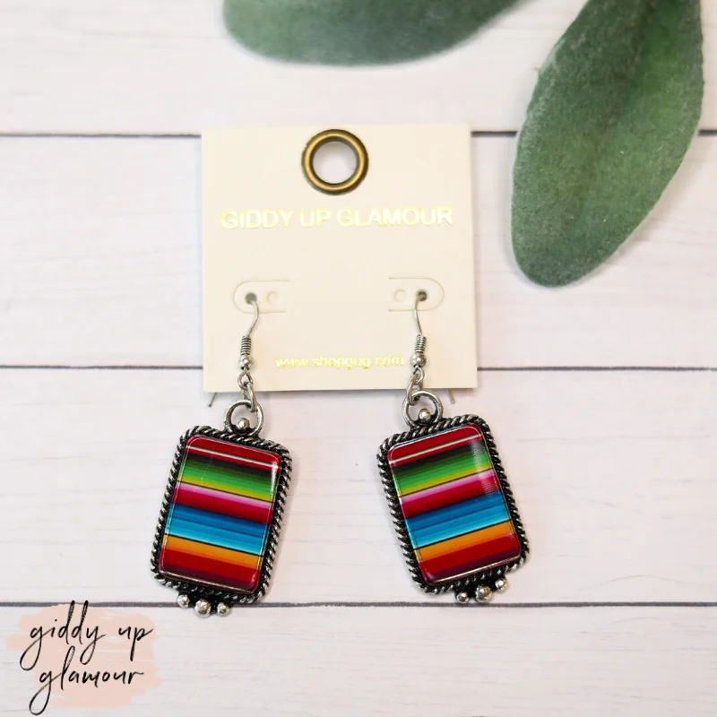 Women’s geometric earrings-Silver Rectangle Earrings in Serape