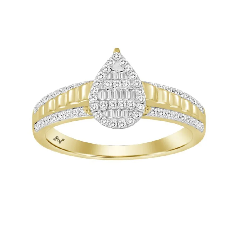 Women’s vintage-style wedding band-LADIES RING 0.25CT ROUND/BAGUETTE DIAMOND 10K YELLOW GOLD