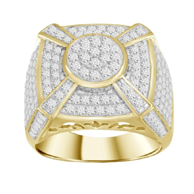 Women’s gemstone cocktail ring-MEN'S RING 2.00CT ROUND DIAMOND 10K YELLOW GOLD