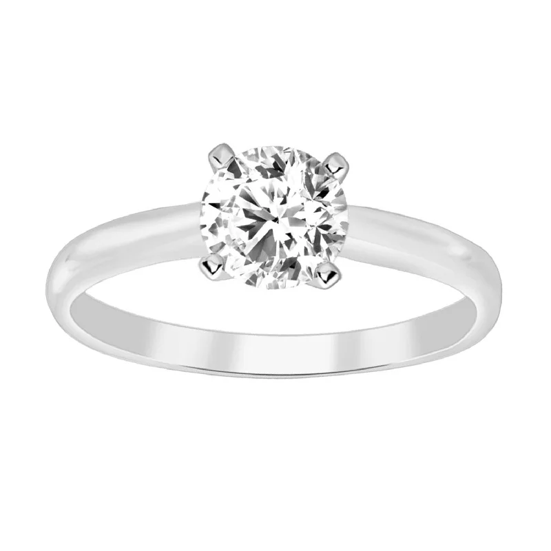 Women’s boho ring-LADIES SOLITAIRE RING 0.15CT ROUND DIAMOND 14K WHITE GOLD