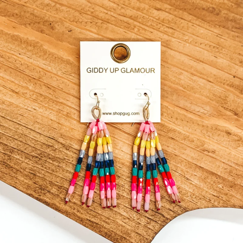 Women’s vintage diamond earrings-Crystal Beaded Tassel Earrings in Multicolored