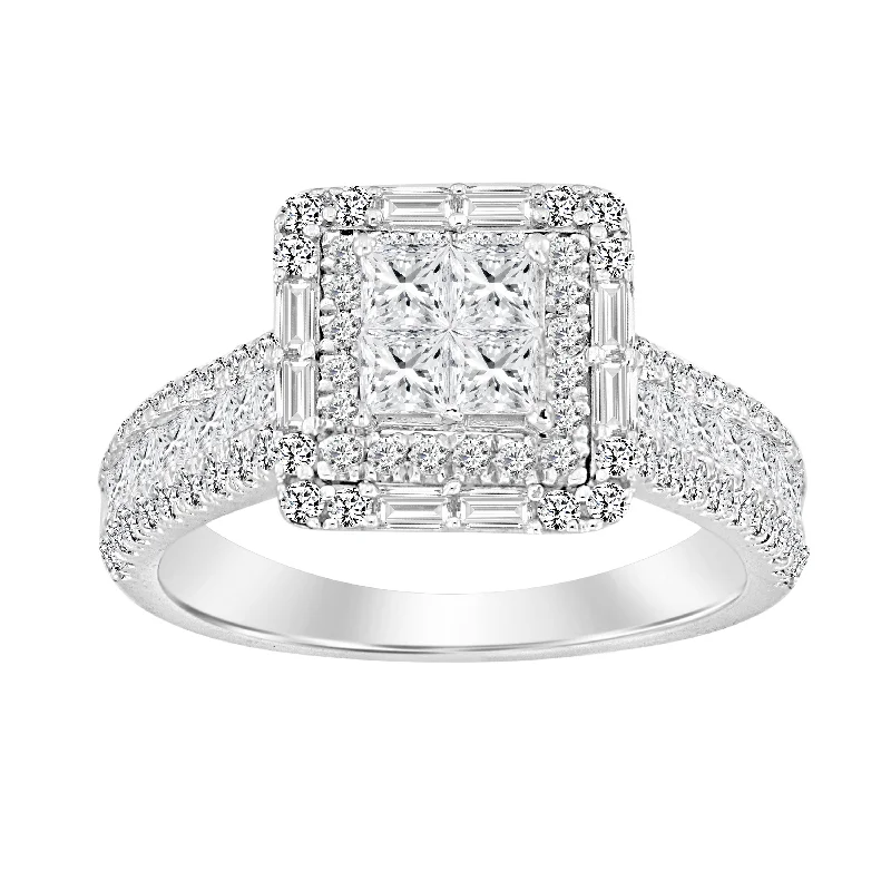 Women’s eco-friendly diamond ring-LADIES RING 1.50CT ROUND/PRINCESS/BAGUETTE DIAMOND 14K WHITE GOLD