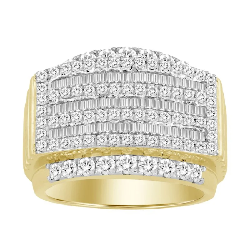 Women’s luxury gemstone ring-MEN'S RING 2.00CT ROUND/BAGUETTE DIAMOND 10K YELLOW GOLD