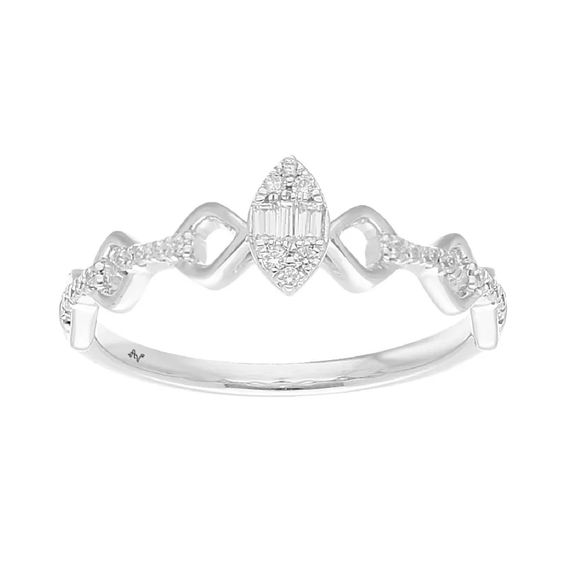 Women’s sparkling ring-LADIES RING 0.15CT ROUND/BAGUETTE DIAMOND 14K WHITE GOLD