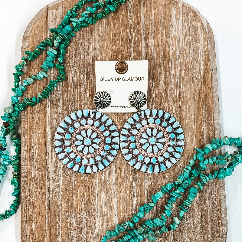 Women’s fashion earrings-Western Wood Post Back Earrings in Light Blue