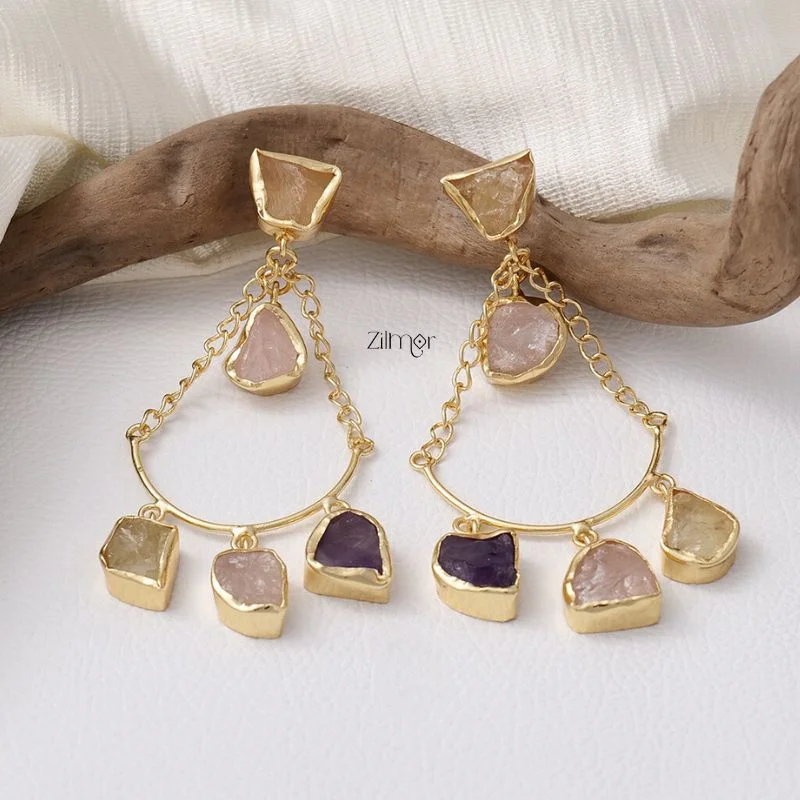 Women’s custom hoop earrings-KR200130 - Natural Raw Stone Earring