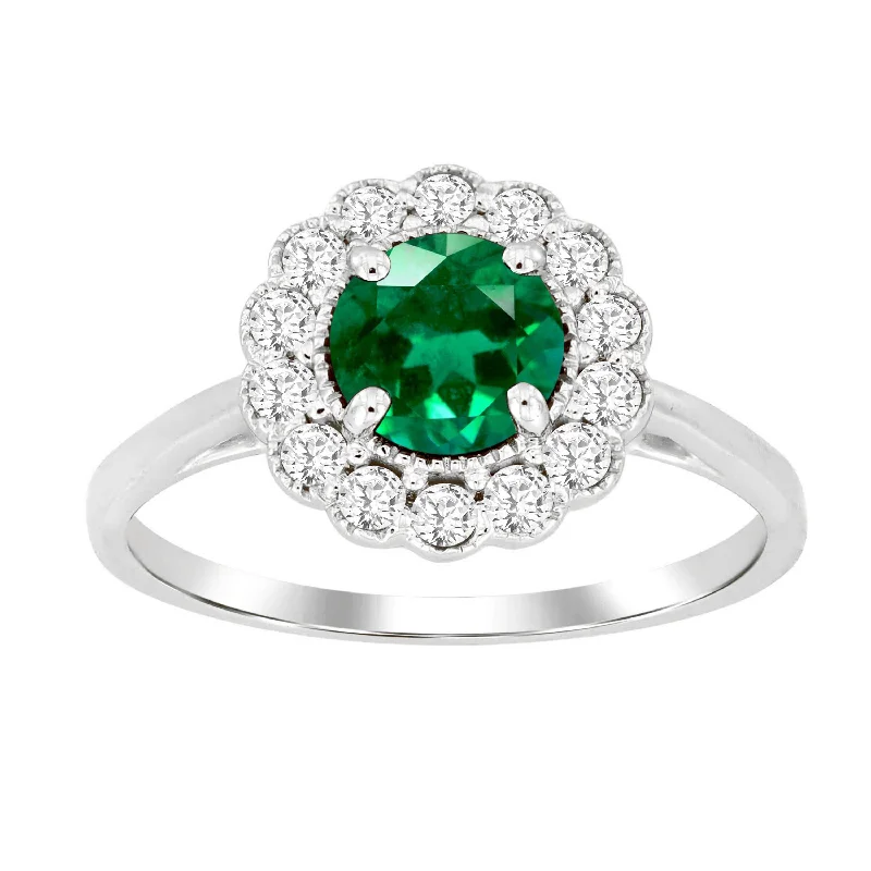 Women’s custom gold engagement ring-LADIES RING 1.15CT ROUND/EMERALD DIAMOND 14K WHITE GOLD (CENTER STONE EMERALD APPROX- 0.80CT)