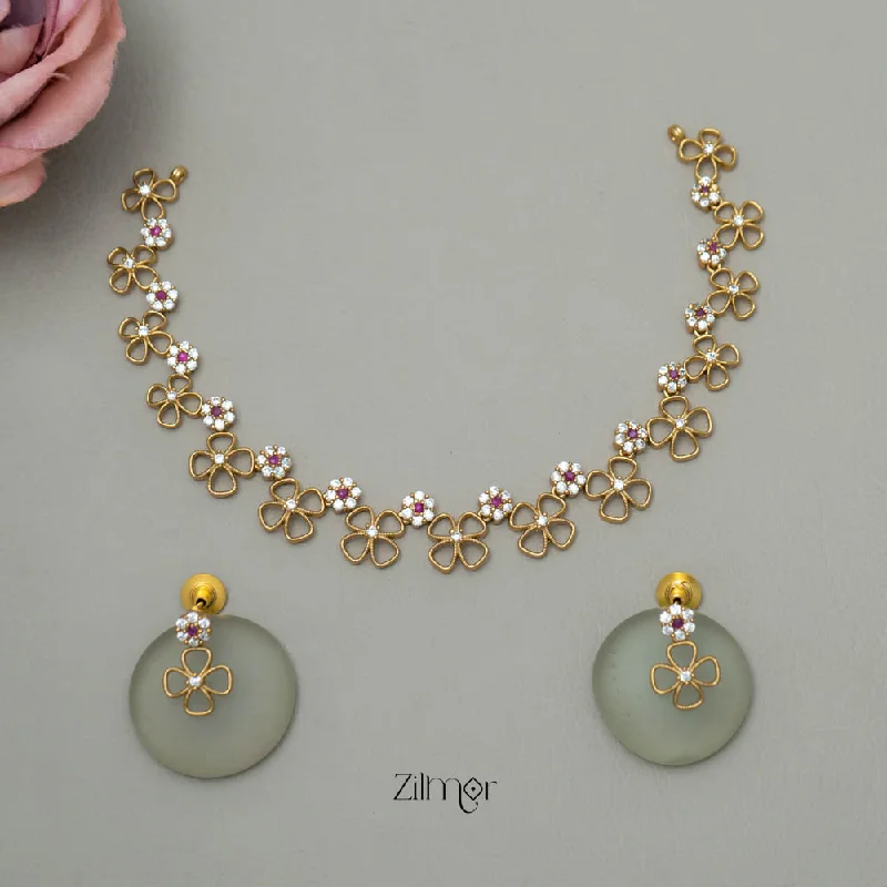 Women’s cuff earrings-SN101783 - AD Stone Choker Necklace Earrings Set