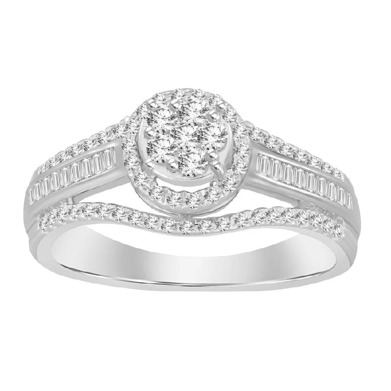 Women’s stackable engagement ring-LADIES RING 0.50CT ROUND/BAGUETTE DIAMOND 10K WHITE GOLD