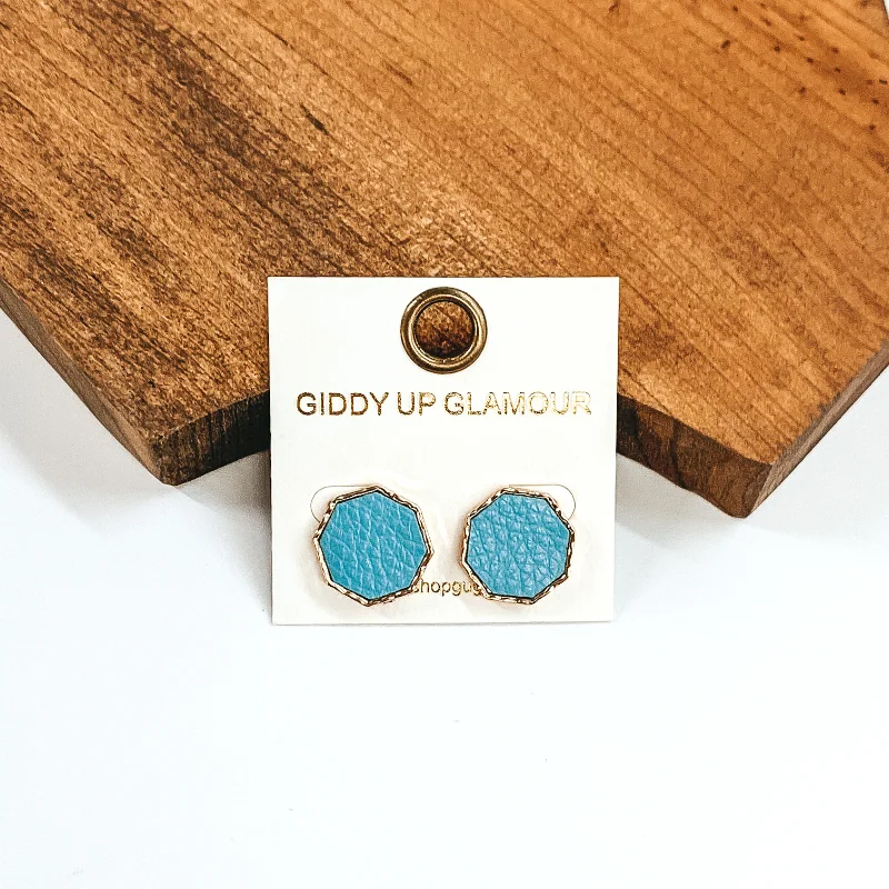 Women’s elegant gemstone earrings-Hexagon Shaped Stud Earrings in Pale Blue