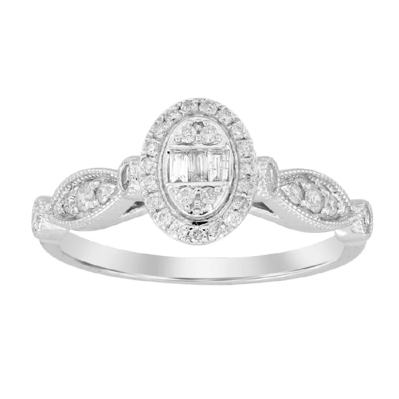 Women’s sterling silver ring-LADIES RING 0.33CT ROUND/BAGUETTE DIAMOND 10K WHITE GOLD