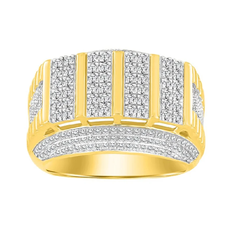 Women’s large statement ring-MEN'S RING 1.00CT ROUND DIAMOND 10K YELLOW GOLD