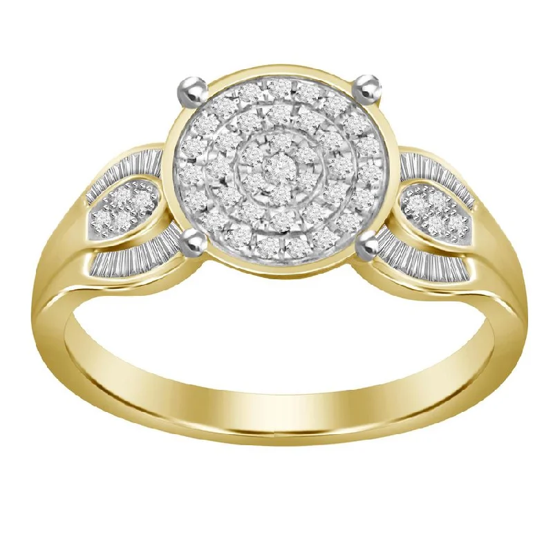 Women’s luxury ring-LADIES RING 0.30CT ROUND/BAGUETTE DIAMOND 10K YELLOW GOLD