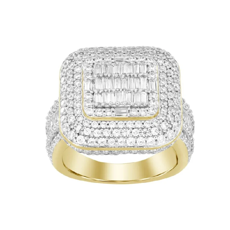 Women’s round cut engagement ring-MEN'S RING 3.80CT ROUND/BAGUETTE DIAMOND 10K YELLOW GOLD