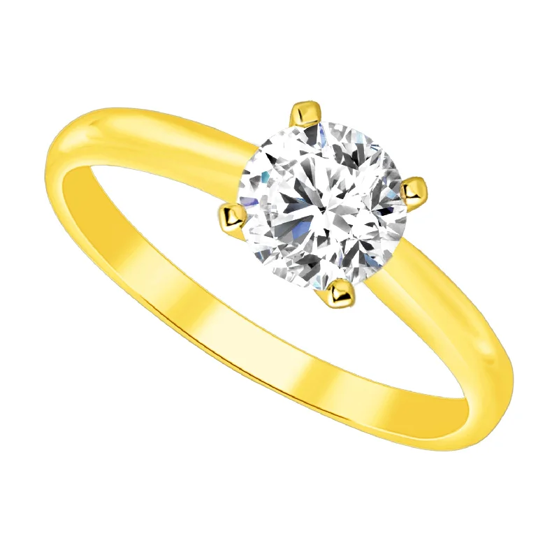 Women’s stackable ring-LADIES SOLITAIRE RING 1.50CT ROUND DIAMOND 14K YELLOW GOLD