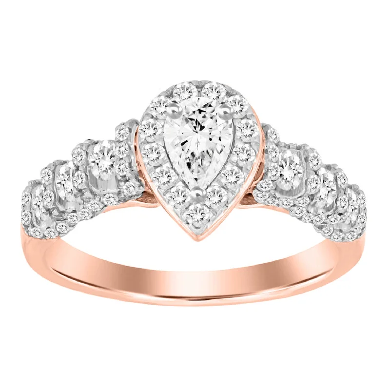 Women’s oval diamond ring-LADIES RING1.00CT PEAR/ROUND DIAMOND 14K ROSE GOLD