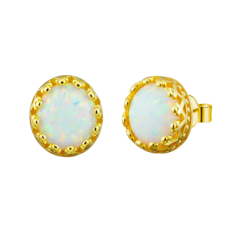 Women’s sterling silver earrings-Golden Crowned Opal Stud Earrings