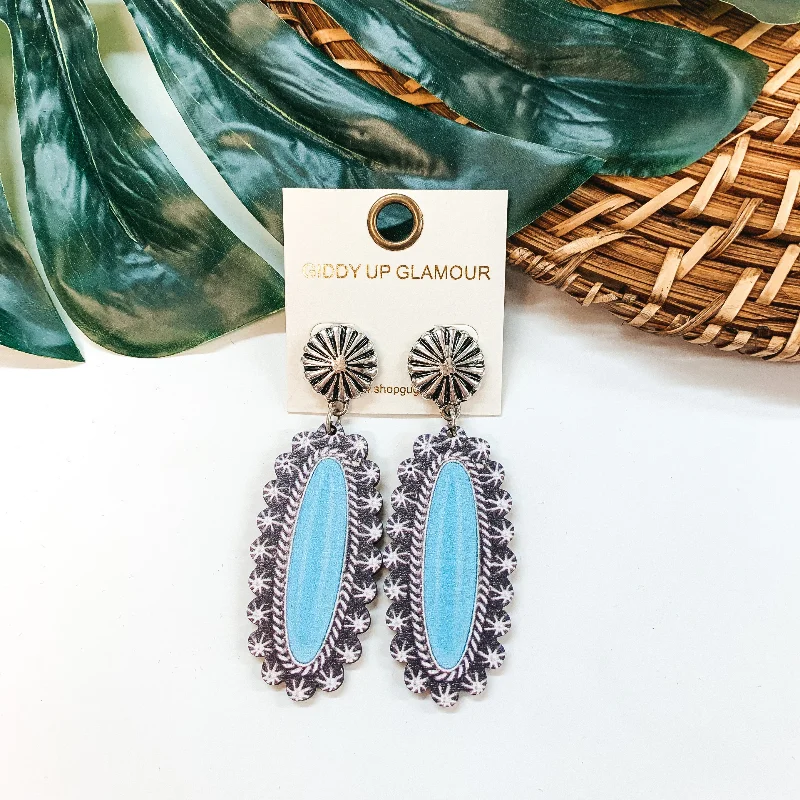 Women’s chic stud earrings-Western Oval Wood Post Earrings in Turquoise