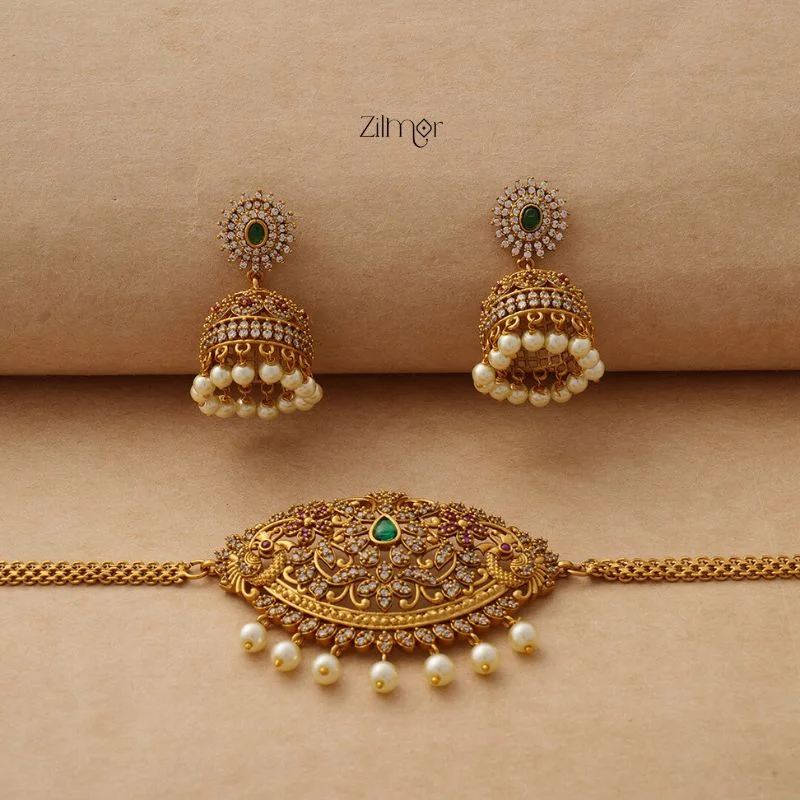 Women’s luxurious earrings-NV100908 - AD Stone Antique Necklace with matching Earrings