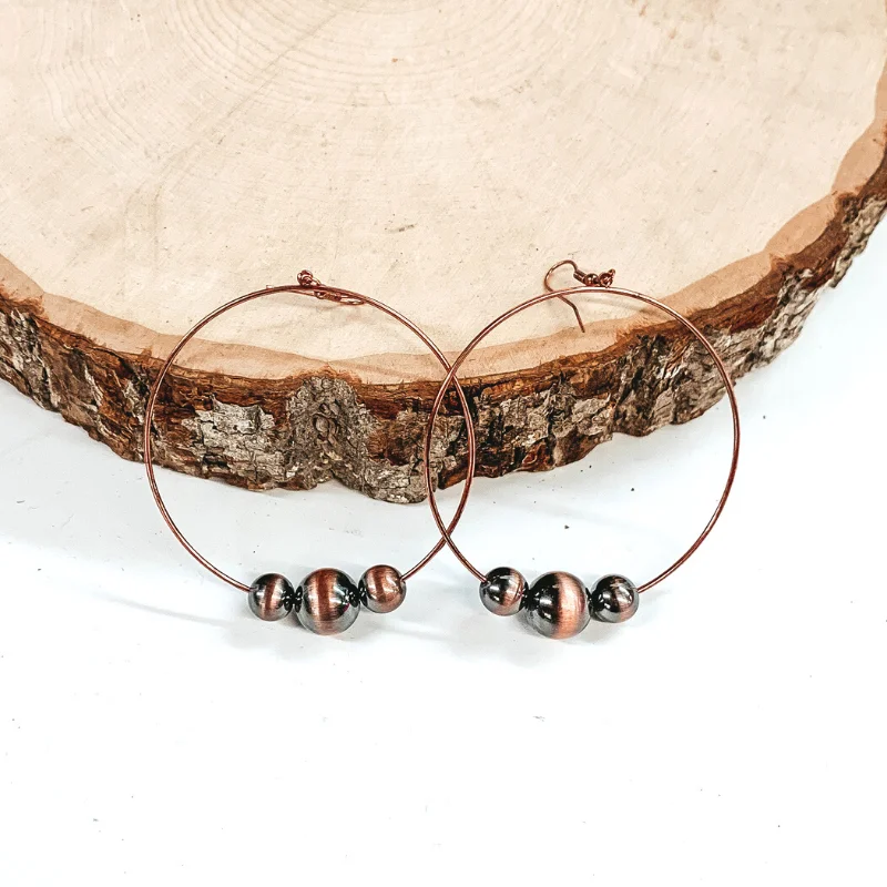 Women’s elegant drop earrings-Copper Tone Circle Drop Earrings with Copper Beads in Varying Sizes