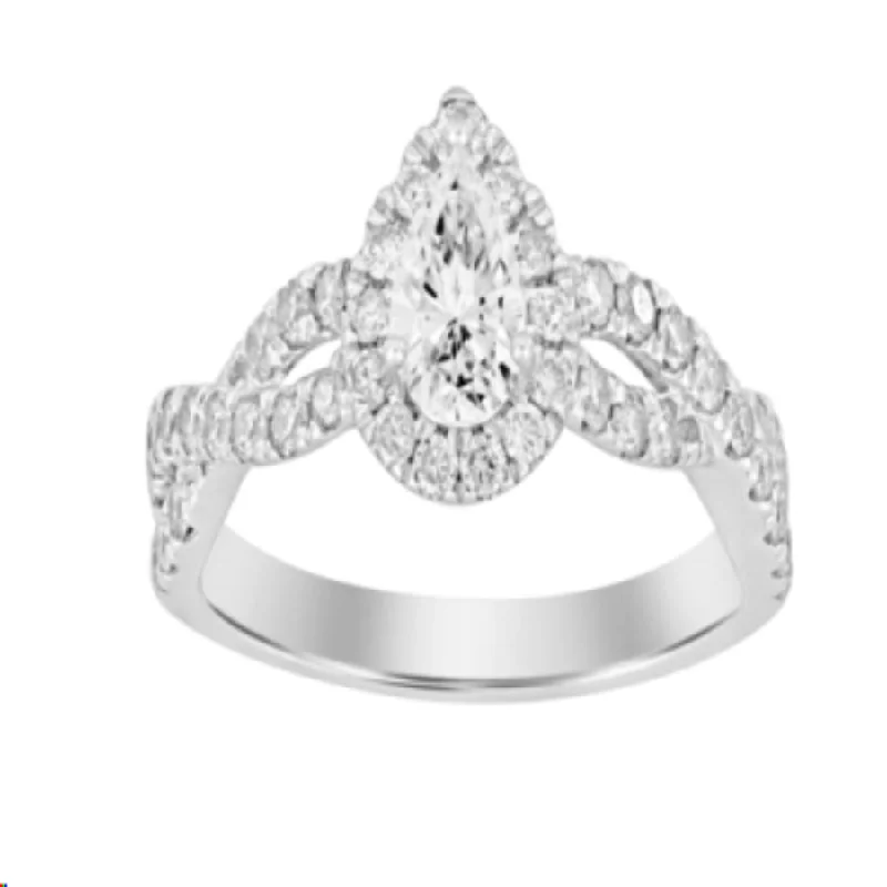 Women’s vintage gold ring-LADIES RING 1.25CT ROUND/PEAR DIAMOND 14K WHITE GOLD (CENTER STONE 0.50CT PEAR DIAMOND)