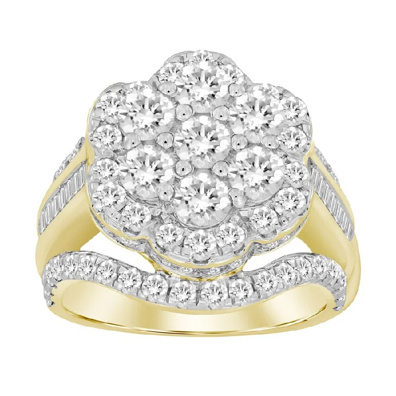 Women’s gold ring-LADIES RING 3.00CT ROUND/BAGUETTE DIAMOND 10K YELLOW GOLD