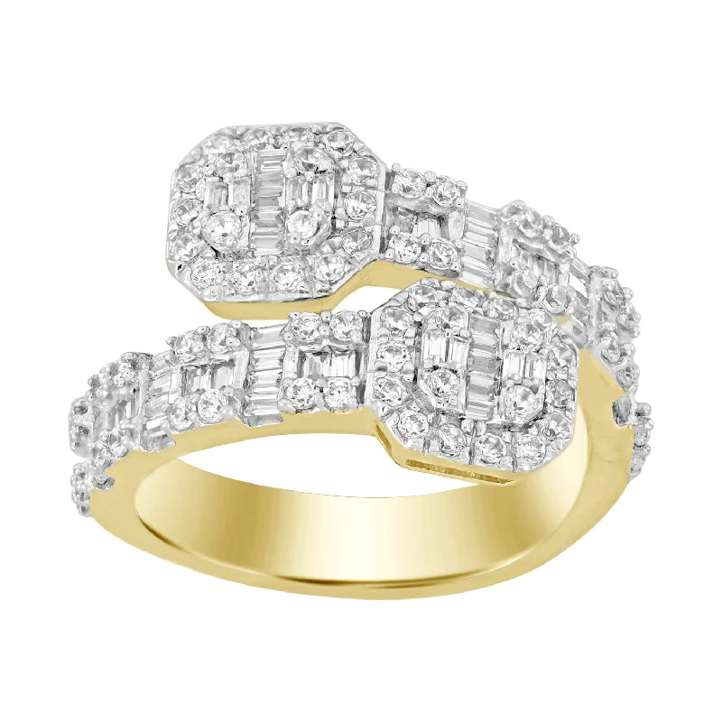 Women’s modern engagement ring-LADIES  RING 1.00CT ROUND/BAGUETTE DIAMOND 10K YELLOW GOLD