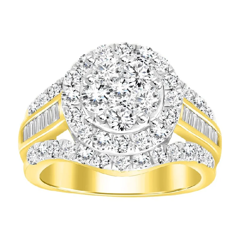 Women’s luxury diamond engagement ring-LADIES RING 2.00CT ROUND/BAGUETTE DIAMOND 10K YELLOW GOLD