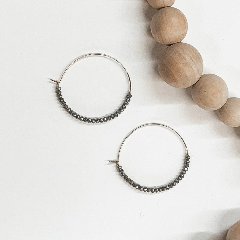 Women’s precious diamond earrings-Bubbly Bliss Gold Hoops in Grey