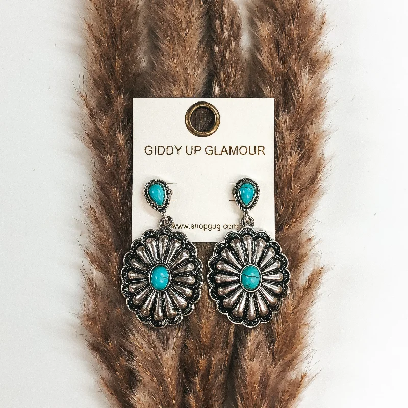 Women’s drop earrings-Western Concho Stone Earrings in Turquoise