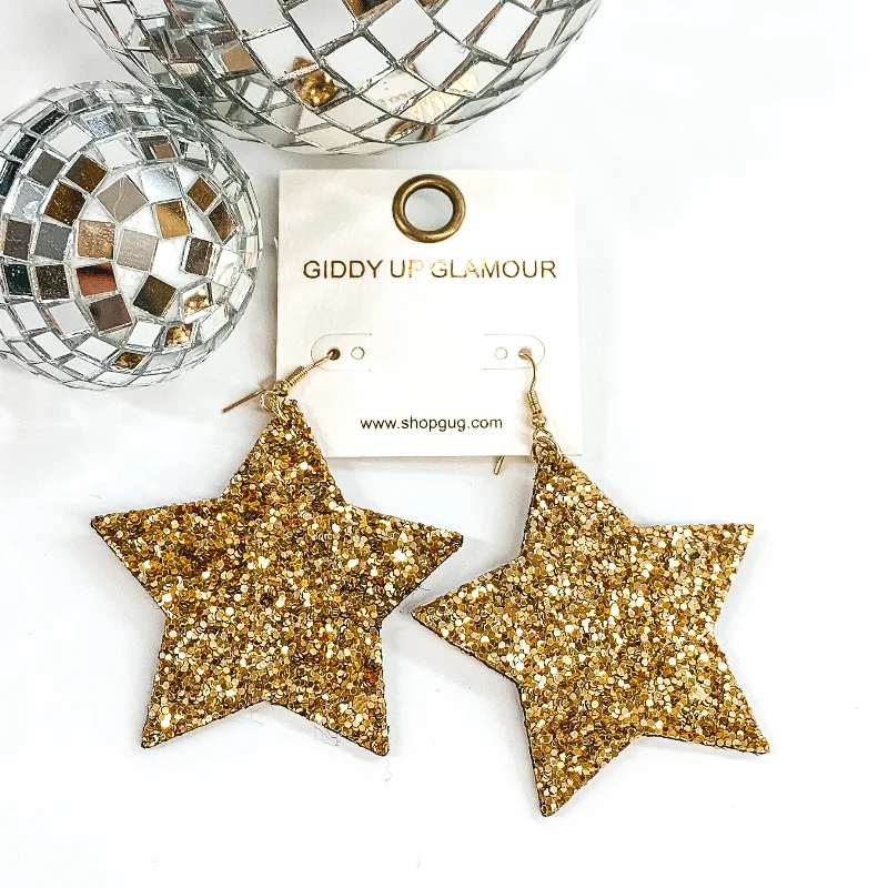 Women’s pearl drop earrings-Glitter Star Earrings in Gold