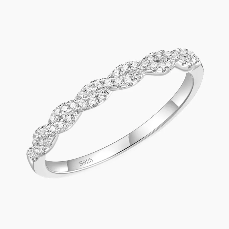 Women’s adjustable ring-Sterling Silver Woven Twisted Rope Half Eternity Ring