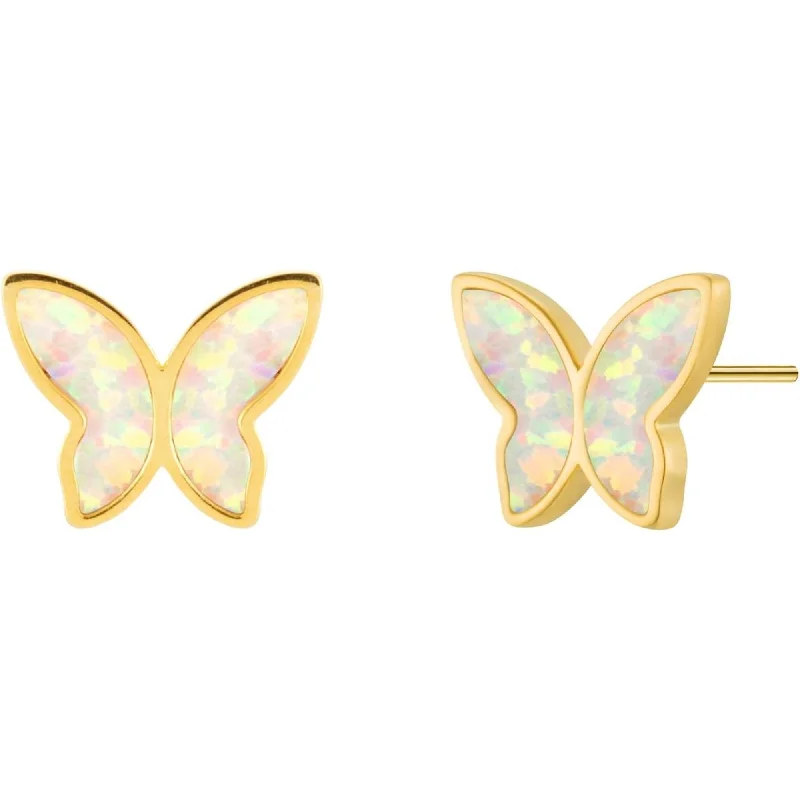 Women’s chandelier earrings-Iridescent Gold Opal Butterfly Stud Earrings