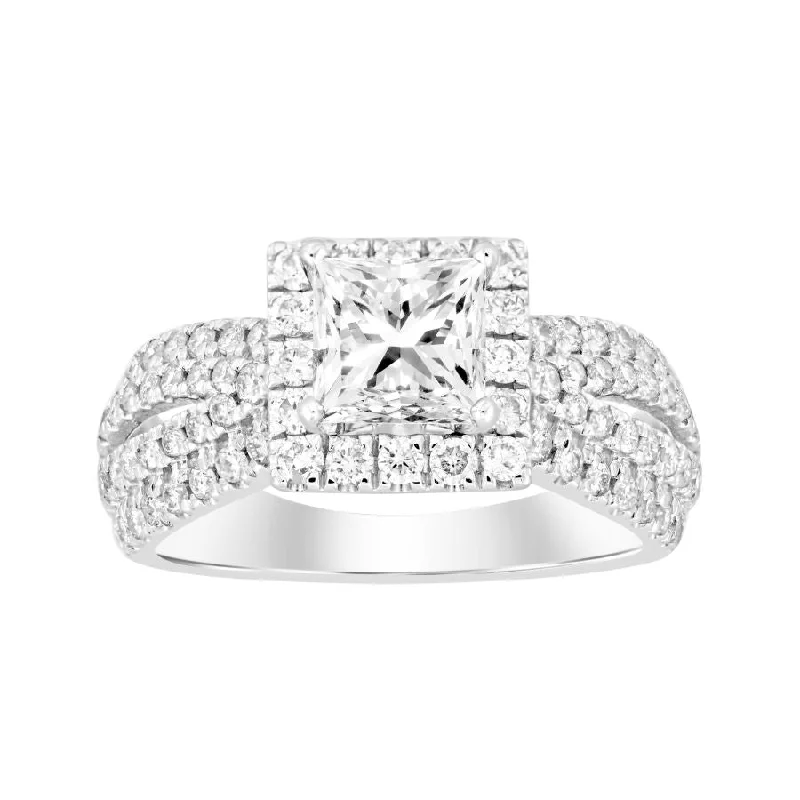 Women’s oval diamond ring-LADIES RING 1.00CT ROUND DIAMOND 14K WHITE GOLD (CENTER STONE 1.00CT PRINCESS DIAMOND)