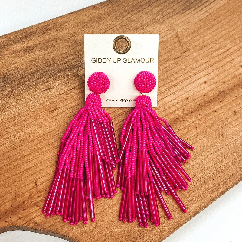 Women’s round diamond earrings-Tropical Days Ahead Beaded Dangle Earrings in Hot Pink