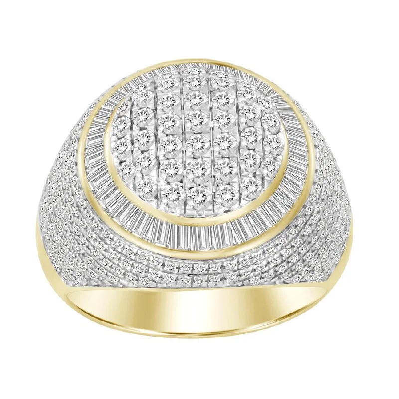 Women’s personalized ring-MEN'S RING 2.15CT ROUND/BAGUETTE DIAMOND 14K YELLOW GOLD