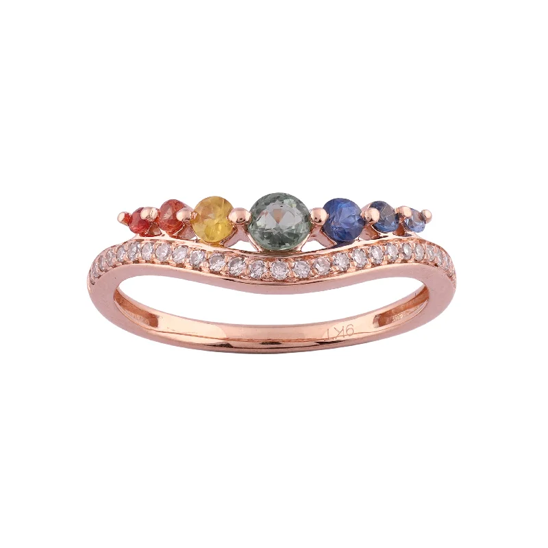 Women’s romantic ring-LADIES RING 0.70CT Round Diamond 14K ROSE GOLD (COLOUR STONE MIX-0.57CT)