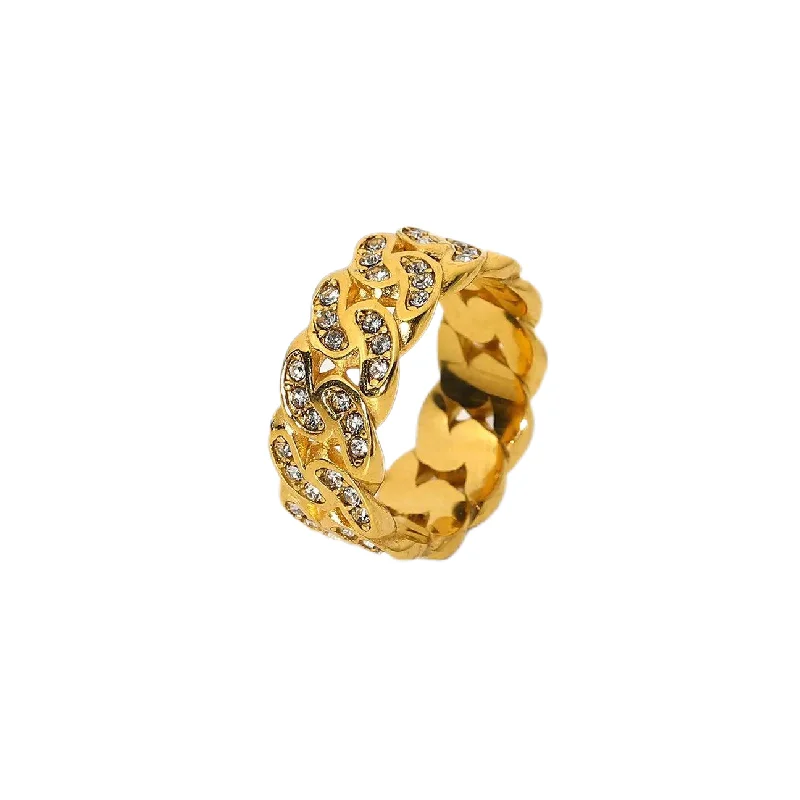 Women’s radiant diamond ring-Gold Chunky CZ Chain Ring