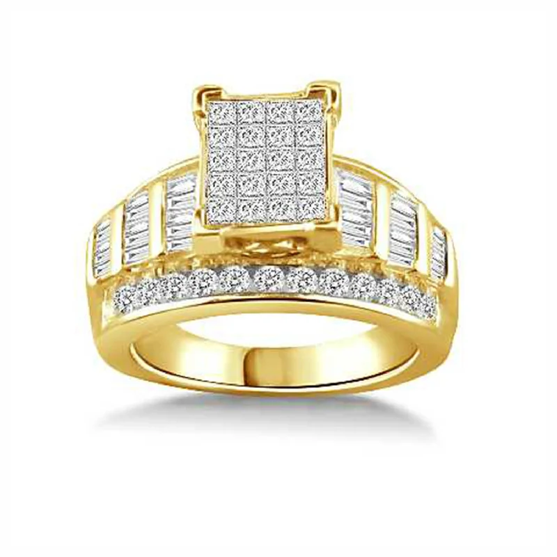 Women’s gemstone ring-LADIES RING 1.50CT ROUND/PRINCESS/BAGUETTE DIAMOND 10K YELLOW GOLD