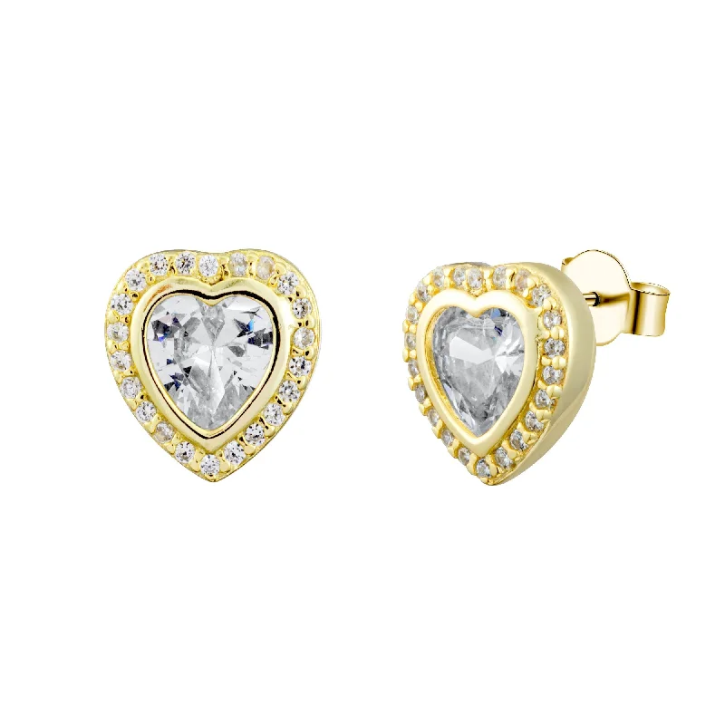 Women’s chic earrings-Elevated Halo Heart Crystal Pave Stud Earrings