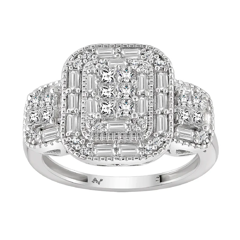 Women’s cocktail ring-LADIES RING 1.00CT ROUND/PRINCESS/BAGUETTE DIAMOND 14K WHITE GOLD